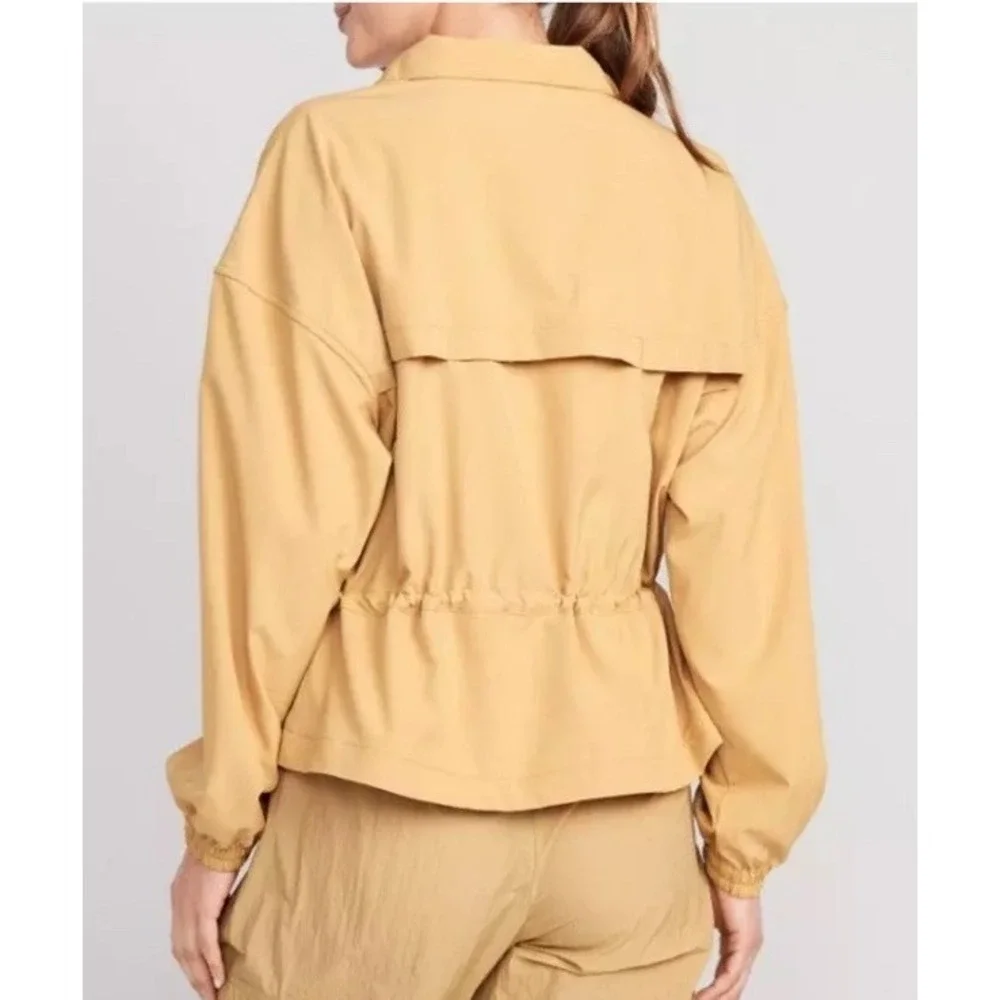 OLD NAVY Loose Stretch Tech Cinched Waist Crop Jacket XL ZipUp Mustard Vent EUC - Picture 2 of 12